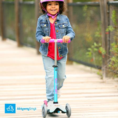 Turkusowa (z różowymi uchwytami i napisami)  hulajnoga Mini Micro Deluxe Turquoise