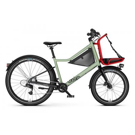 Nowoczesny rower miejski woom NOW 6 moss green / formular red
