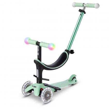 Miętowy Mini2Grow Magic LED to jeździk i hulajnoga Mini Micro Deluxe Magic LED w jednym