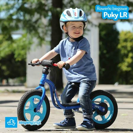 Niebieski rowerek biegowy Puky LR 1L dla ponad dwulatka (wzrost ponad 90 cm)